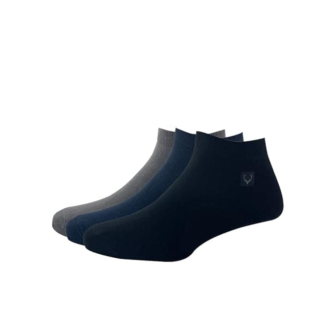 Allen Solly Mens Cotton Ankle Length Socks (Pack Of 3) Black, Dark Grey, Navy