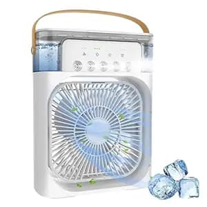 Portable Air Cooler Fan with Mist Function, Dual Fan Design, 700ml Water Tank, USB Powered, Remote Control, LED Light, Timer Settings, Carry Handle A1