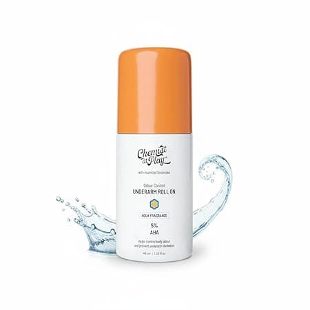 Chemist At Play UnderArm Roll On with 5% AHA, Lactic Acid & 1% Mandelic Acid|Prevents Body Odour, Fades Pigmentation & Kills Bacteria|0% Aluminium & 0% Alcohol | For Sensitive Skin|Aqua Fragrance|40ml