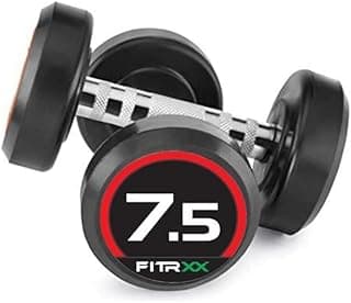FITRXX Pair of 7.5kg Rubber Coated Round Bouncer Dumbbells for Men & Women | Durable Cast Iron Dumbbell Set for Home & Gym Workout | Full Body Fitness Training | Set of 2 (7.5kg Each)