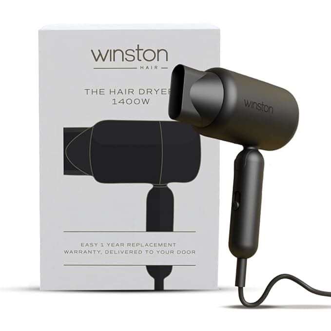 WINSTON Ionic Foldable Hair Dryer - 1400W | Compact, Foldable, and Damage-Free Drying Blow Dryer with Low Noise & Overheat Protection - 1 Year Warranty (Grey)