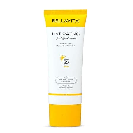 BELLAVITA Water based Hydrating Sunscreen, SPF 50, Lightweight PA+++, For All Skin Types, No White Cast, Non - Greasy Finish, UV Protection, Broad Spectrum, For Men & Women, 50ML