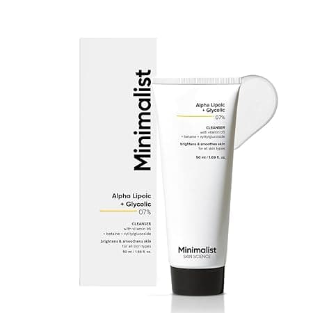 Minimalist 7% ALA + Glycolic Brightening Face Wash | Cleanser with ALA For Glowing Skin, AHA for Exfoliation and Vitamin B5 For Hydration | Sulphate-free | Fragrance-free | For Women & Men | 50 ml