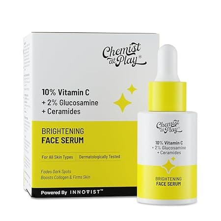Chemist At Play 10% Vitamin C Serum for Glowing Skin | Serum for Pigmentation and Dark Spots | Brightens your Skin | With Ethyl Ascorbic Acid & Glucosamine | All Skin Types | For Men & Women | 30 ml