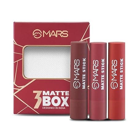 MARS Matte Box Set of 3 Lipsticks for Women | Pack of 3 Lipsticks | Matte Finish, Highly Pigmented | Smooth Glide & Long-Lasting| No Frequent Touch-ups (3x3.2 gm) (01-Red & Maroon)