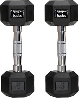 amazon basics Rubber Encased Hex Dumbbell Weight Set Of 2, 5 Kg,Black