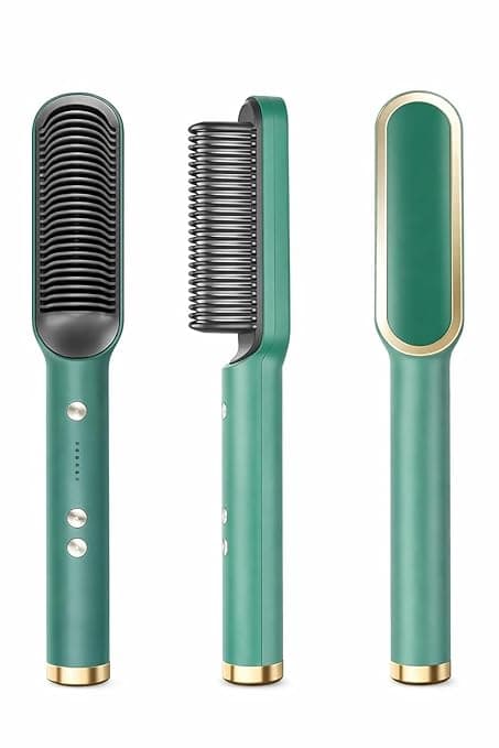 PrimeeVaultt 2-in-1 Ceramic Hair Straightening Brush for Women, Green, 5 Heat Settings, Anti-Scald Design, Fast Heating in 30 Seconds, Electric Hair Brush Straightener Comb for Smooth, Silky Hair