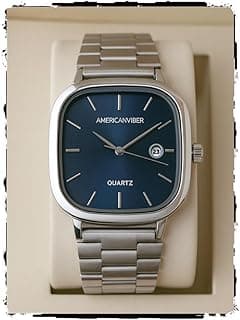 AMERICANVIBER Men's Silver, Watch with Stainless Steel Band | Water-Resistant Analog Dress & Casual Wristwatch