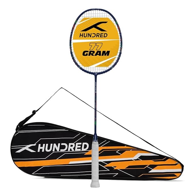 Hundred Carbon Fibre Energy Burst 18 Strung Badminton Racket with Full Cover (Navy, 77 G)