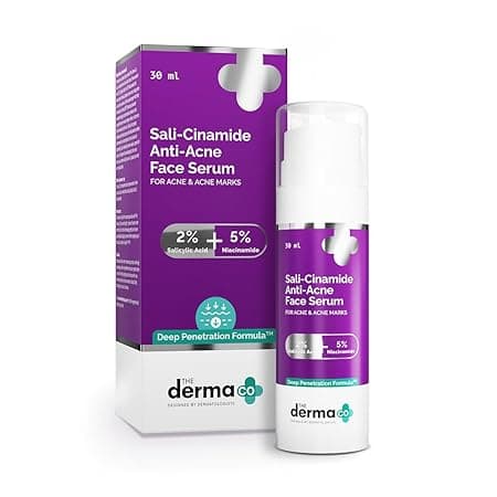 The Derma Co Sali-Cinamide Anti-Acne Face Serum - 30 ml | Fights active acne | Fades acne marks & scars | Controls excess oil | Unclogs pores | Reduces redness & inflammation