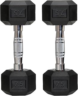 FITRXX Rubber Coated Hexa Dumbbell Set (7.5 kg Pair) | Professional Exercise Dumbbells for Men & Women | Home Gym Equipment for Full Body, Upper & Lower Body Strength Training | Anti-Slip Handle