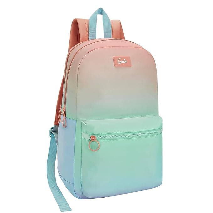 Genie Casual Backpack for Girls |17 In-20 Ltr with Laptop Sleeve, Two Compartments and Trolley Sleeve with Padded Shoulders |Best for Books,Stationery,Lunch Box & Essentials
