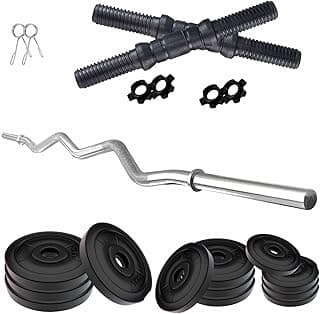 Amazon Brand - Symactive 40 KG PVC Home Gym Set with One 3 Ft Curl Rod and One Pair Dumbbell Rods, Multicolour
