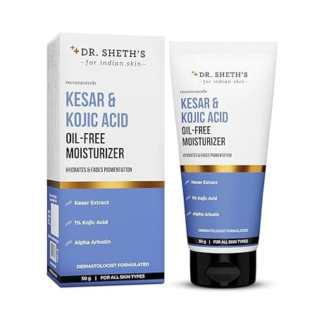 Dr. Sheth's Kesar & Kojic Acid Oil-Free Moisturizer | With 1% Kojic Acid | Lightweight Gel Cream Texture | Brightening & Hydrating | Fades Pigmentation | For Oily, Combination & Acne-Prone Skin | For Men & Women | 50 g