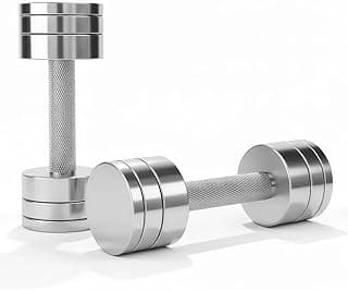 FITRXX Steel Dumbbell Set | Textured Knurled Grip Handle for Secure Hold | Chrome Finish Fixed Weight Dumbbells for Home & Gym Workout (10, Kilograms)