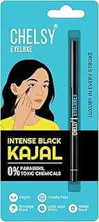 Chelsy Eyeluxe Kajal – 24HR Waterproof & Smudge-Proof, Intense Matte Black, Smooth Glide, Vegan & Cruelty-Free | For Women & Girls