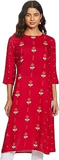 Max Women's Rayon Straight Fit Straight Printed Three-Quarter Sleeves Kurta