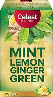 Celest Green Teabags 25 pcs | Green Tea for Weight Loss | Ginger, Mint & Lemon