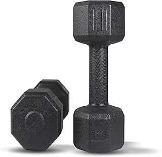 ARTINO 1Kg Pair Hexa PVC Dumbbells Set For Home Gym, Exercise & Fitness Dumbbell (Black) Fixed Weight Dumbbell (1Kg X 2PCS)