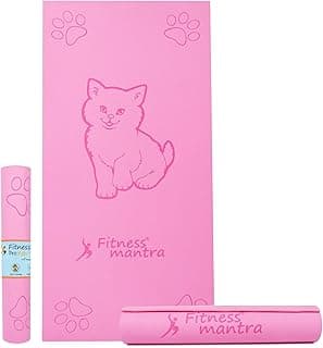 Fitness Mantra® Pro Kids Cat Design Yoga Mat with Carrying Strap for Children Workout [2 * 4 feet Size, Pink Color, Kitty Meow] Ethylene Vinyl Acetate