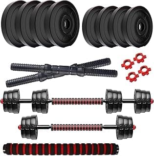Amazon Brand - Symactive 20 Kg 3-in-1 Convertible Dumbbells Fitness Kit for Full Body Workout (2 Kg x 4 + 3 Kg x 4 Weight, 14'' Dumbbell Rods Pair & Nuts, 1 Cushioned Connector Rod)