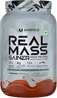 Bigmuscles Nutrition Real Mass Gainer [ Rich Chocolate]|Lean Whey Protein Muscle Mass Gainer|Complex Carbohydrates,|1000 Calories|Reduces Muscle Breakdown|Boosts Metabolism, 1 count, 1000 grams