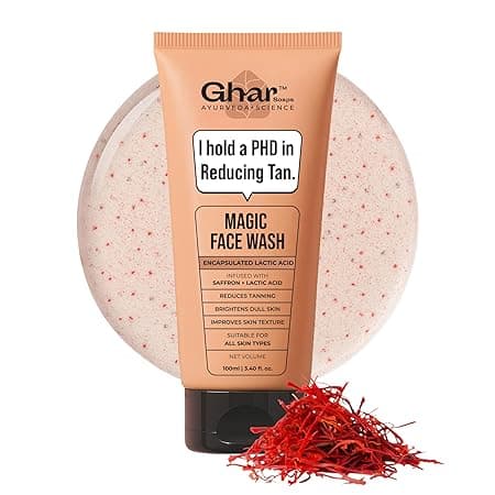 Ghar Soaps Magic De-Tan Face wash With Saffron & Glutathione 100ml | Tan Removal, Brightening and Glowing Skin I For All Skin Type I For Men & Women (Pack of 1)