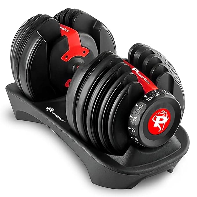 PowerMax Fitness PDA-24 Pro-Adjustable Dumbbell 2.5KG - 24KG Quick Select Weight | Heavy-duty 15-in-1 Dial Change Hand Weight for Home Gym Workout | Strength training equipment for 52lbs (Set of 1)