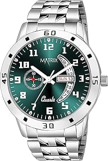 Matrix Blue, Black & Silver Dial, Day & Date Functioning, Stainless Steel Strap Analog Watch for Men & Women