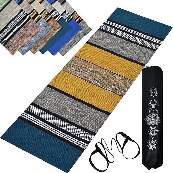 Pure Cotton Yoga Mats for Women and Men, 2X6 feet, 5mm thick, Light Weight, Machine Washable, Home Exercise & Pilates Weight-1.6kg MULTICOLOR