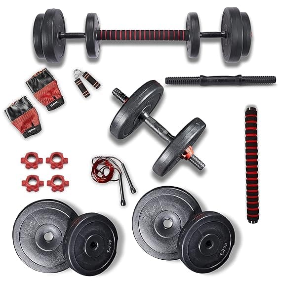 Lifelong LLPVCHGC14 PVC Home Gym Set 20kg Plate with Extension Barbell Rod and Dumbbells Rods with Gym Accessories for Home Workouts (Black, 6 Months Manufacturer's Warranty)