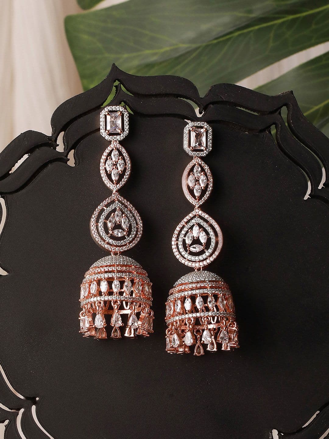Saraf RS Jewellery Saraf RS Jewellery Women White & Rose Gold Contemporary Jhumkas Earrings