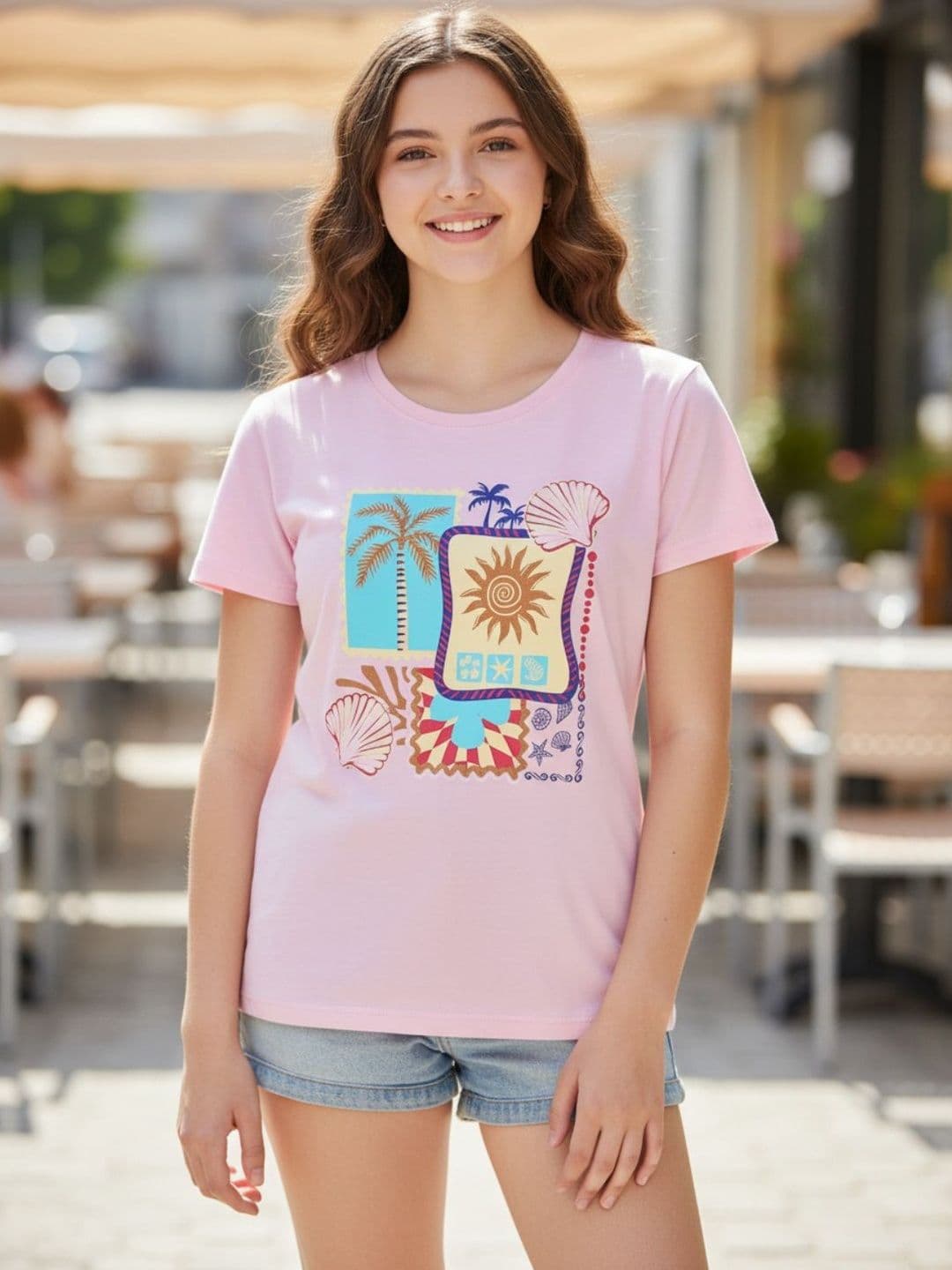 V-Mart V-Mart Girls Pink Cotton Tshirts