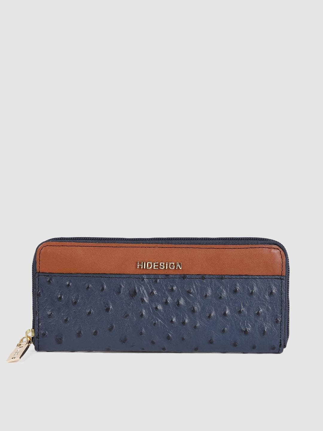 Hidesign Women Blue & Brown Textured Leather Zip Around Wallet