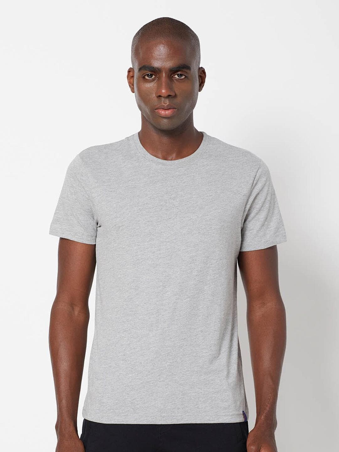 SPORTO Men Grey Melange Regular Fit Cotton T-shirt