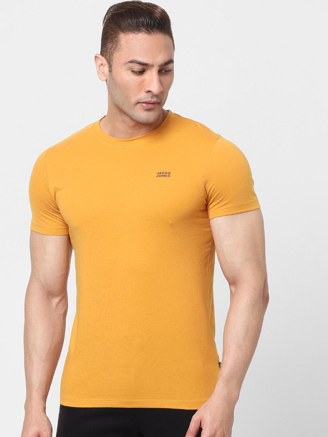 Jack & Jones Men Yellow Solid Cotton Lounge T-shirt