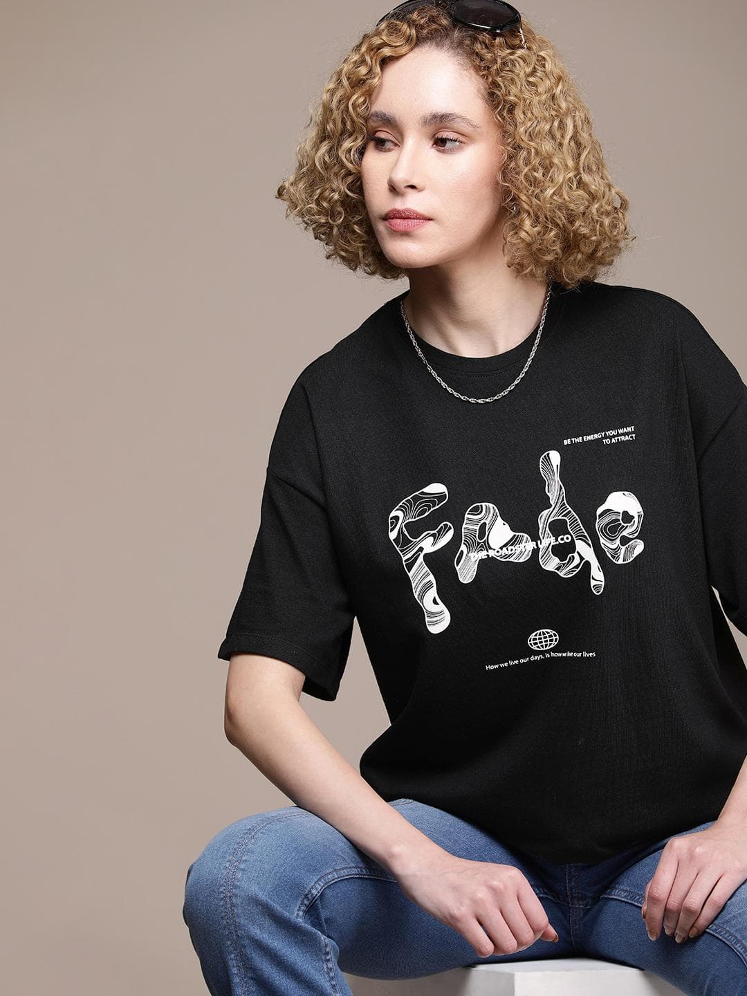 The Roadster Lifestyle Co. Women Typography Printed Drop-Shoulder Sleeves Boxy T-shirt