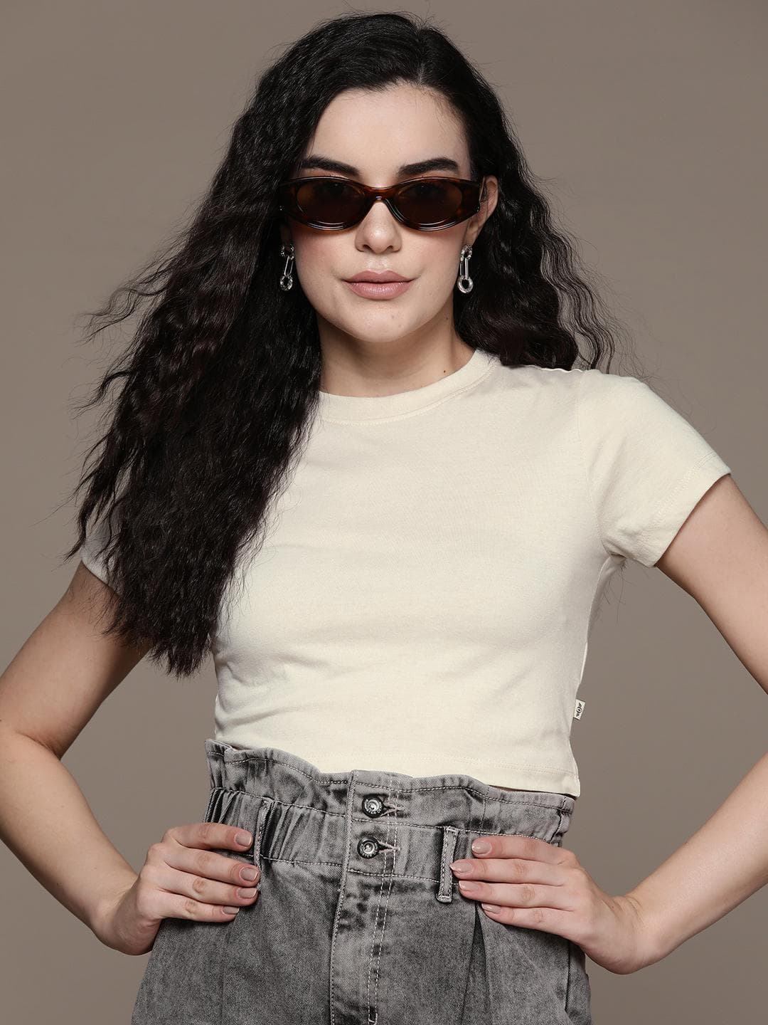 The Roadster Lifestyle Co. Round Neck Cropped T-shirt
