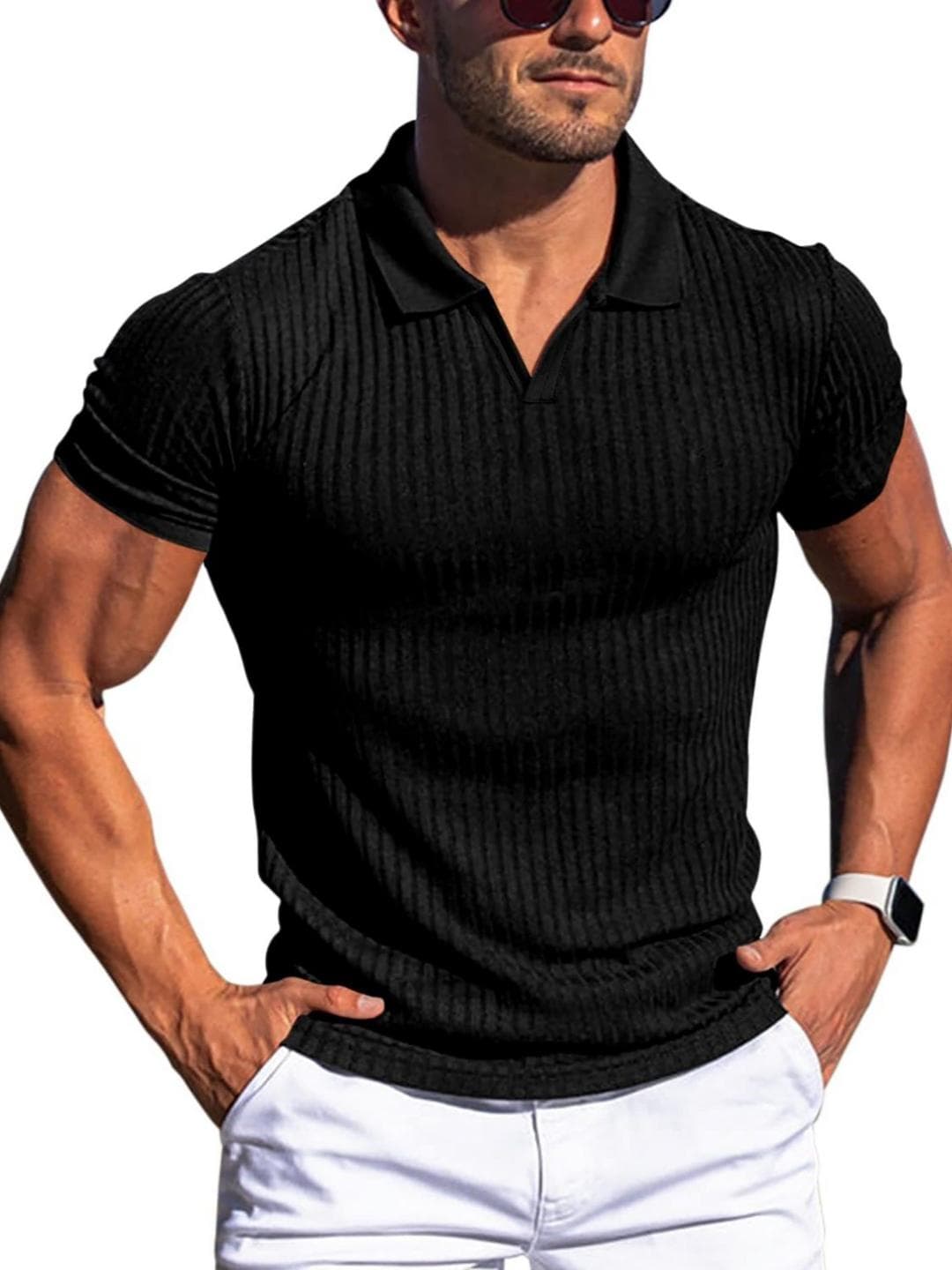 StyleCast x Revolte Men Self Design Polo Collar Muscle Fit T-shirt