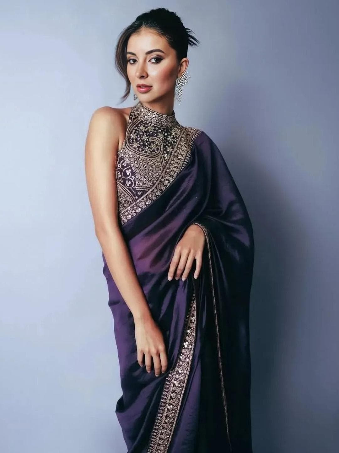 Mitera Embroidered Sequinned Pure Chiffon Saree