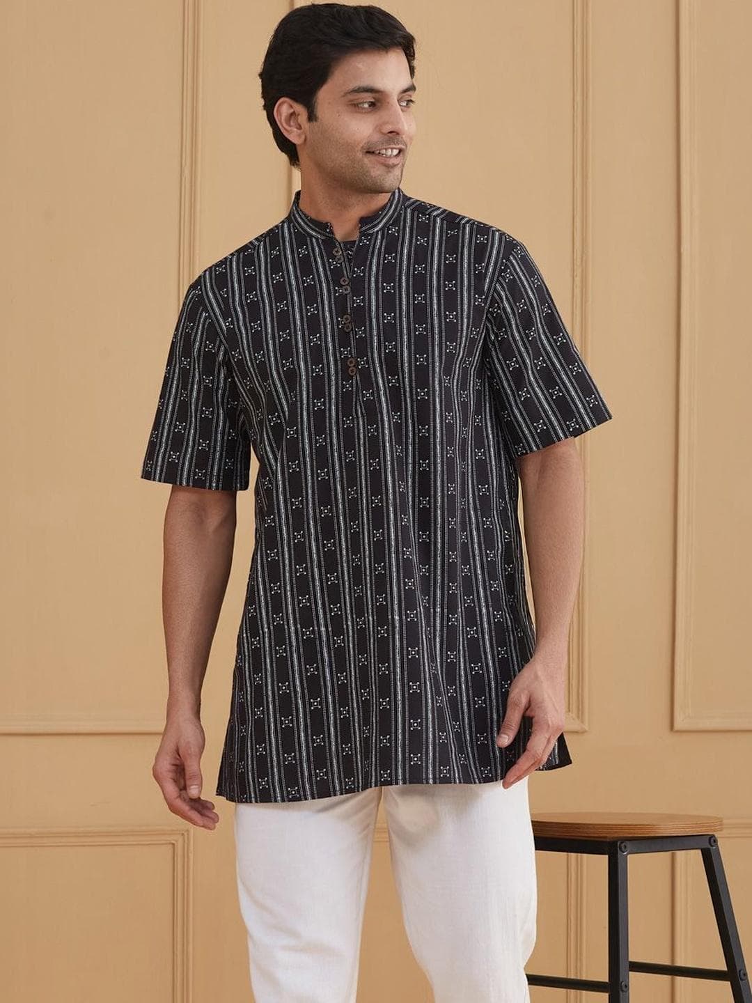 Fabindia Fabnu Black Cotton Kurta Short