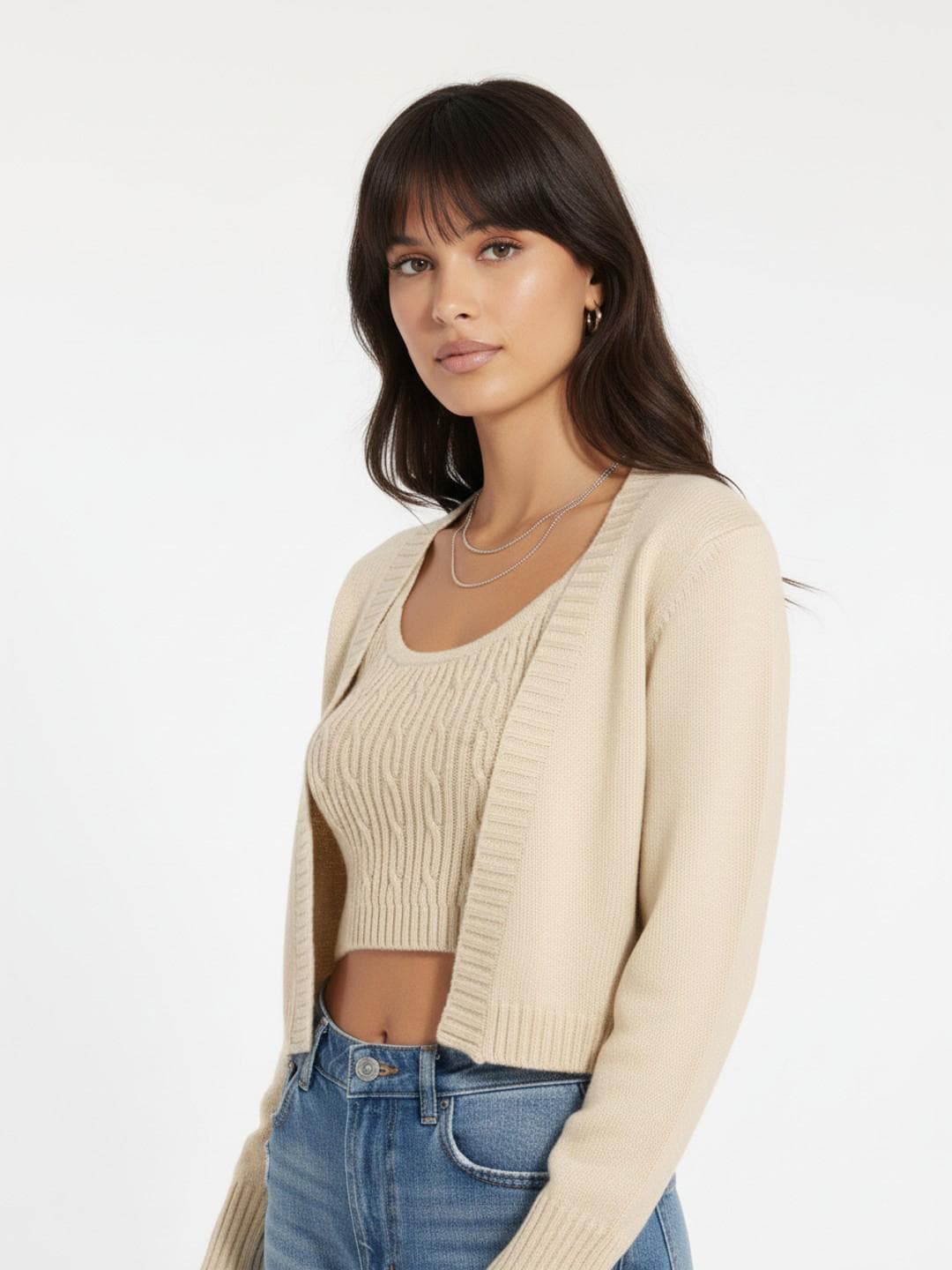glitchez Women Cable Knit Crop Cardigan