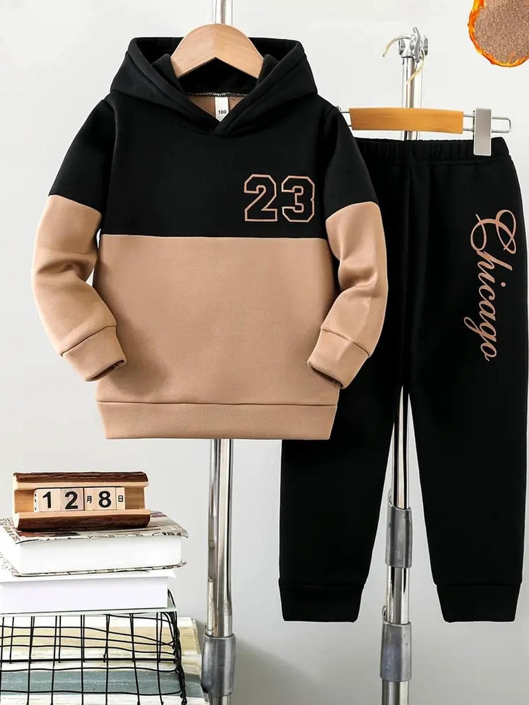 KEESOR Boys Colourblocked & Pant Set Hooded Full Sleeve Sweatshirt