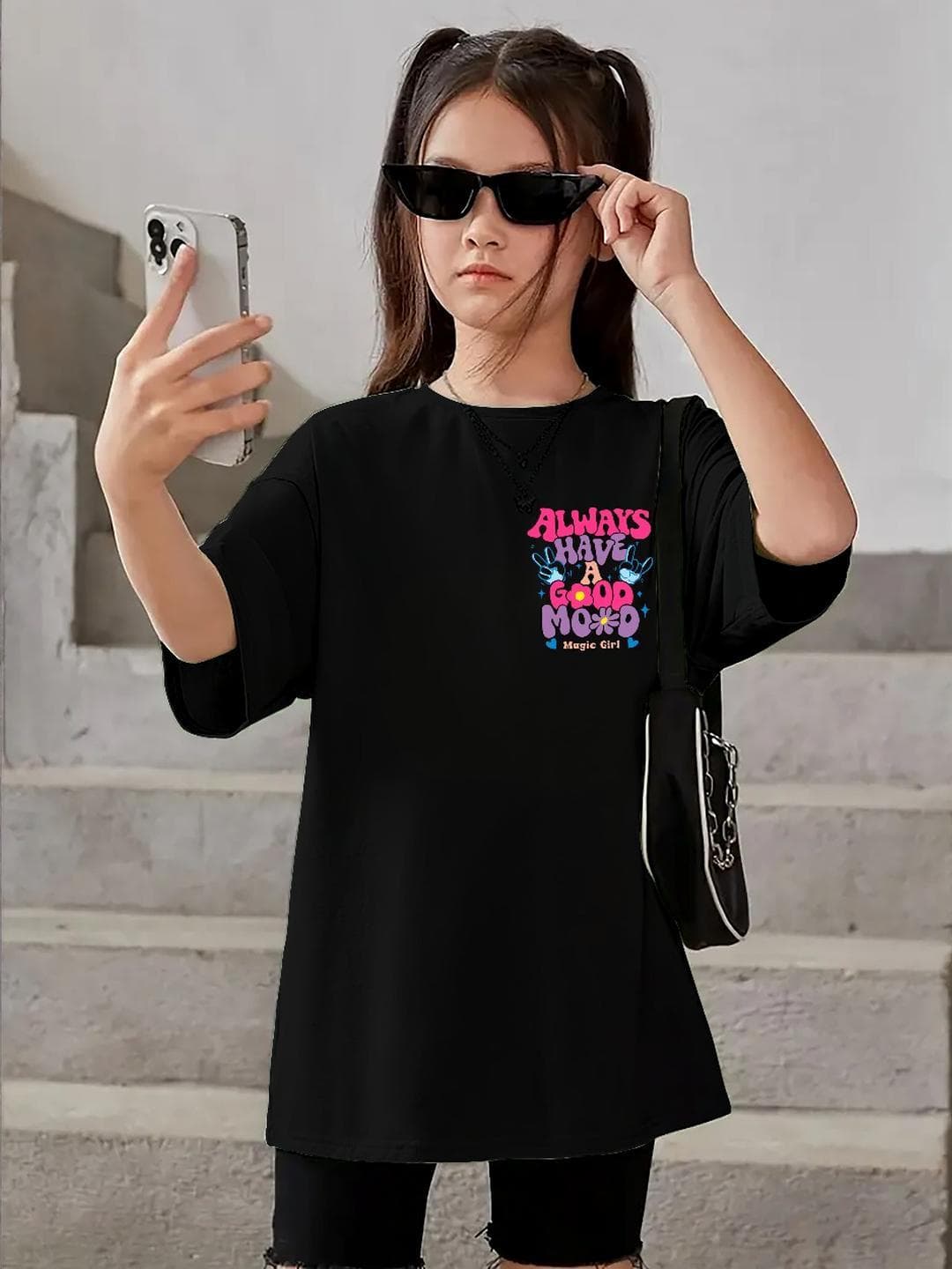 KEESOR Girls Oversizes Black Tshirts