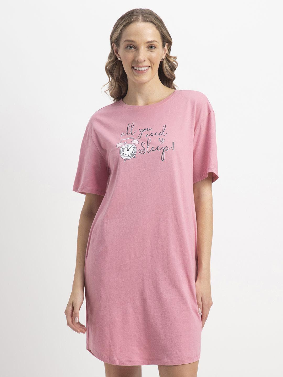 Jockey Super Combed Cotton Drop Shoulder Styled Curved Hem Printed Lounge Dress - RX90