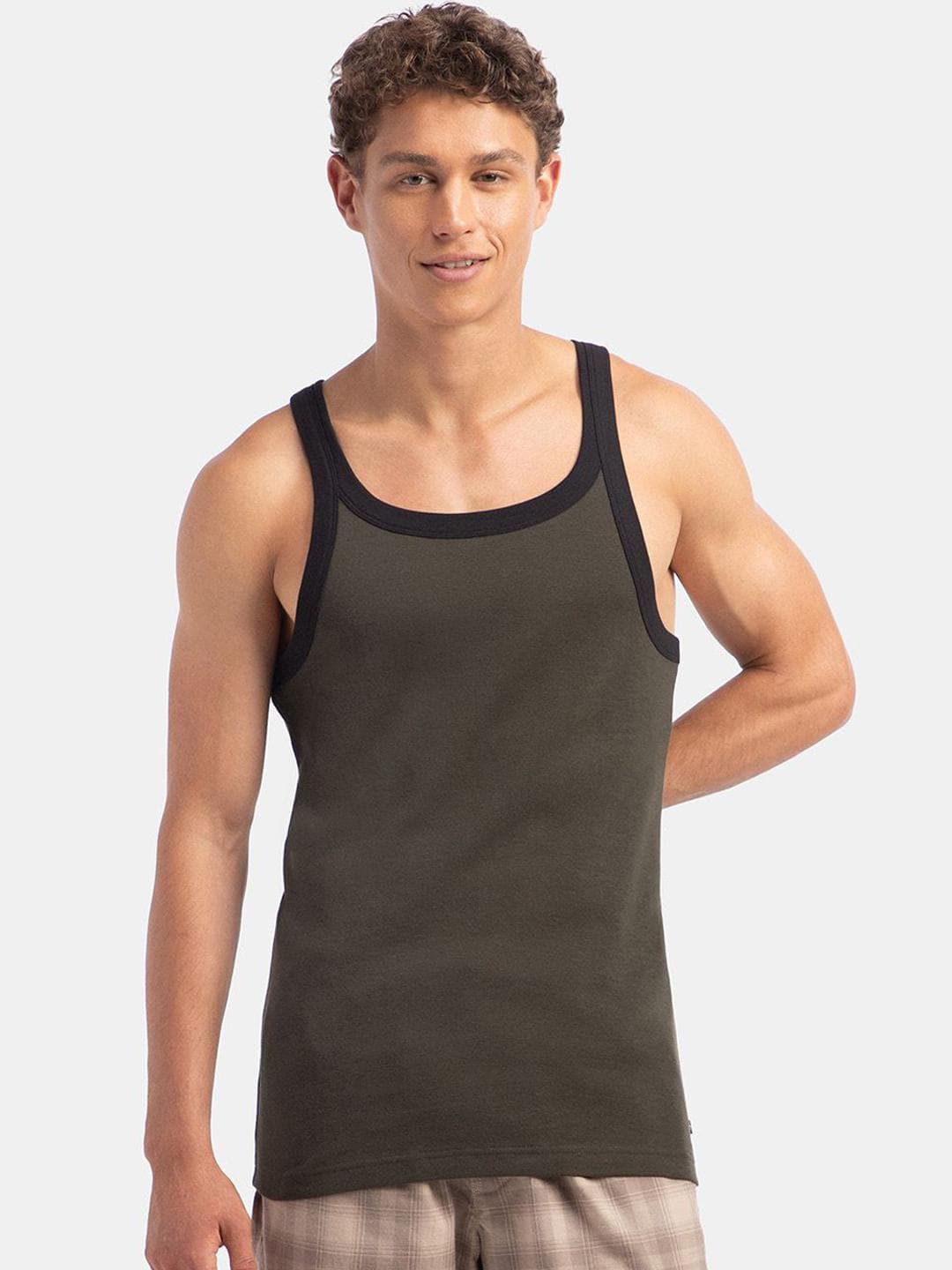 Buy Jockey Super Combed Cotton Rib Square Neck Sleeveless Gym Vest US27 - - Apparel for Men