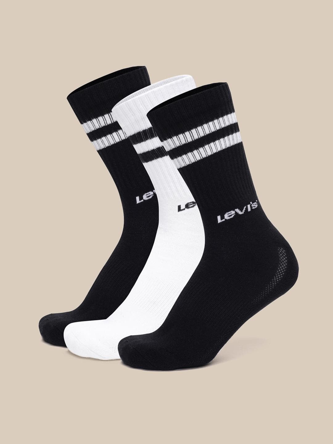 Levis Men Pack Of 3 Striped Cotton Stretch Calf-Length Socks With Cushioned Sole