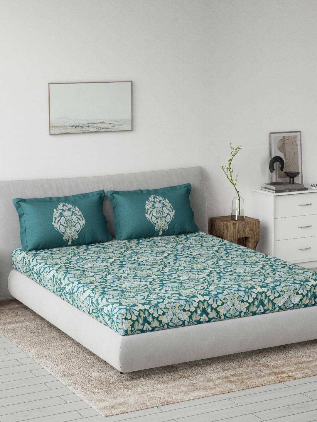 DDecor Primary Collection Blue Ethnic Pure Cotton 145TC King Bedsheet with 2 Pillow Covers