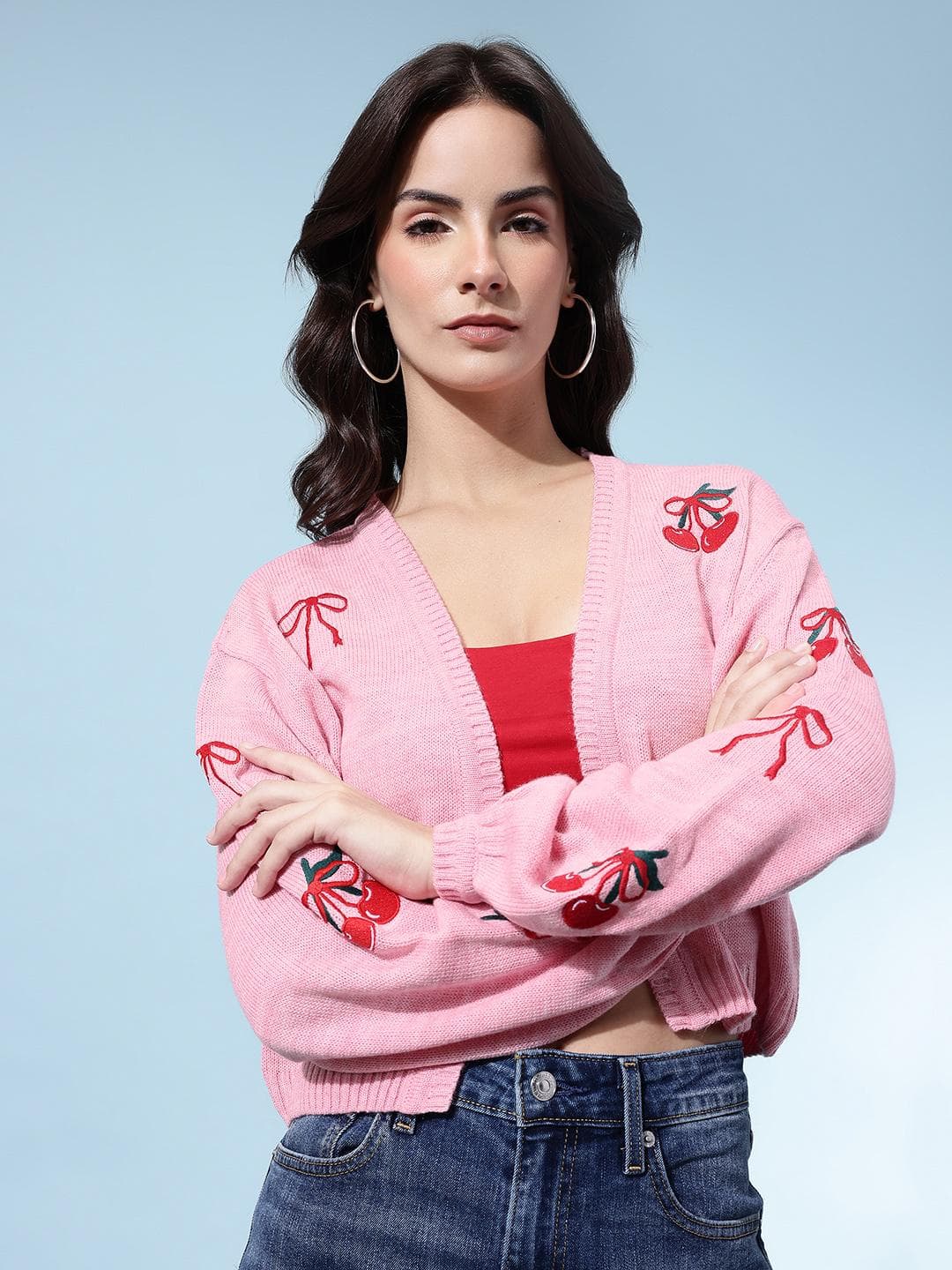 glitchez Conversational Embroidered Oversized Cardigan