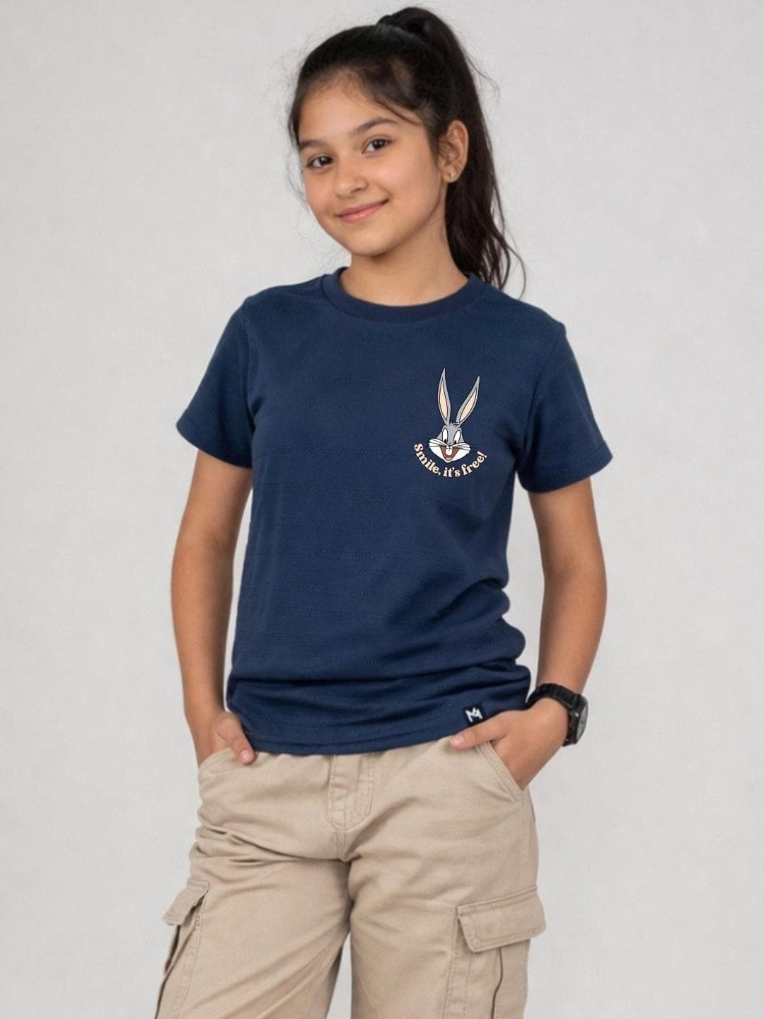 YK X Minute Mirth Girls Bugs Bunny Printed Cotton T-Shirt